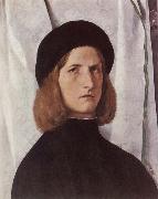 Lorenzo Lotto Portrat of a young man before a woman curtain Sweden oil painting artist